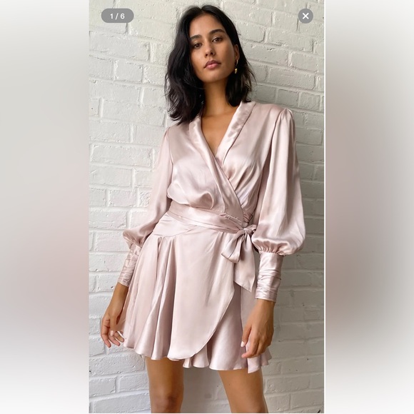 Zimmermann Silk Wrap Mini Dress in Petal - Picture 1 of 3